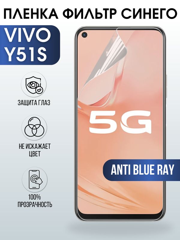Защитная гидрогелевая пленка для смартфона Vivo Y51s. Полиуретановая плёнка anti blue ray на мобильный телефон Виво У51с, для защиты экрана.