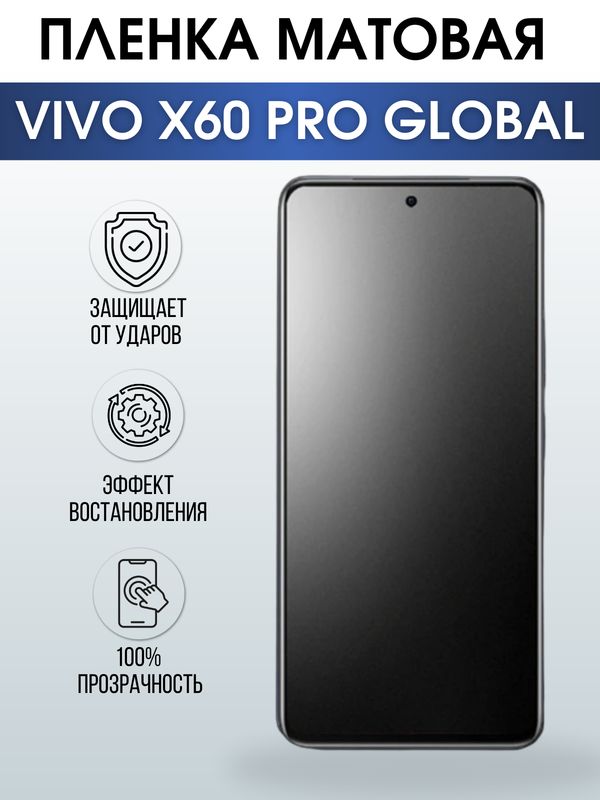 Защитная гидрогелевая пленка для смартфона Vivo X60 pro global. Матовая полиуретановая плёнка на мобильный телефон Виво Х60 про глобал, для защиты экрана.