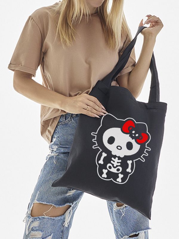 Сумка шоппер черный Аниме Hello Kitty Куроми дрейн тканевая с принтом Хелло Китти геншин импакт однотонный мягкий большая с надписью Хело Кити через плечо с котом bts токийские мстители