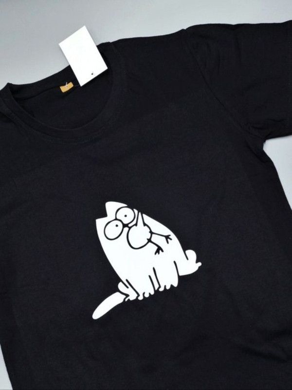 Футболка с котом и пиццей с принтом