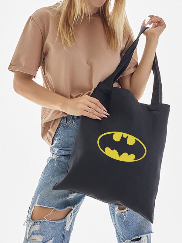 Сумка шоппер черный с принтом Бэтмен Batman бетмен унисекс