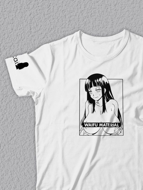 Футболка оверсайз летняя Waifu material надпись на японском