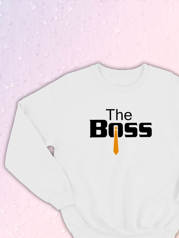 Парные свитшоты The Boss Босс белая мужская с принтом мем прикол для влюбленных пар парня и девушки, двоих подруг и друзей, мемная, прикольная парная одежда андеграунд y2k оверсайз Парные свитшоты The Boss Босс белая мужская с принтом мем прикол для влюбленных пар парня и девушки, двоих подруг и друзей, мемная, прикольная парная одежда андеграунд y2k оверсайз