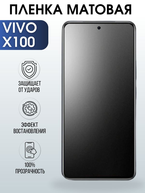 Защитная гидрогелевая пленка для смартфона Vivo X100. Матовая полиуретановая плёнка на мобильный телефон Виво Х100, для защиты экрана.