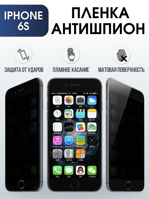 Защитная гидрогелевая пленка антишпион на телефон IPHONE 6S, гелевая на смартфон
