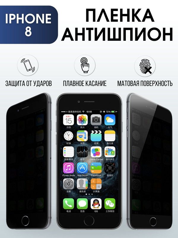 Защитная гидрогелевая пленка антишпион на телефон IPHONE 8, для защиты экрана телефонов