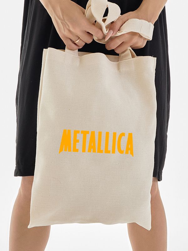 Шоппер бежевый с принтом Metallica. Сумка для шопинга на плечо тканевая, мужская и женская.