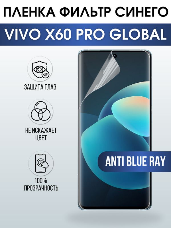 Защитная гидрогелевая пленка для смартфона Vivo X60 pro global. Полиуретановая плёнка anti blue ray на мобильный телефон Виво Х60 про глобал, для защиты экрана.