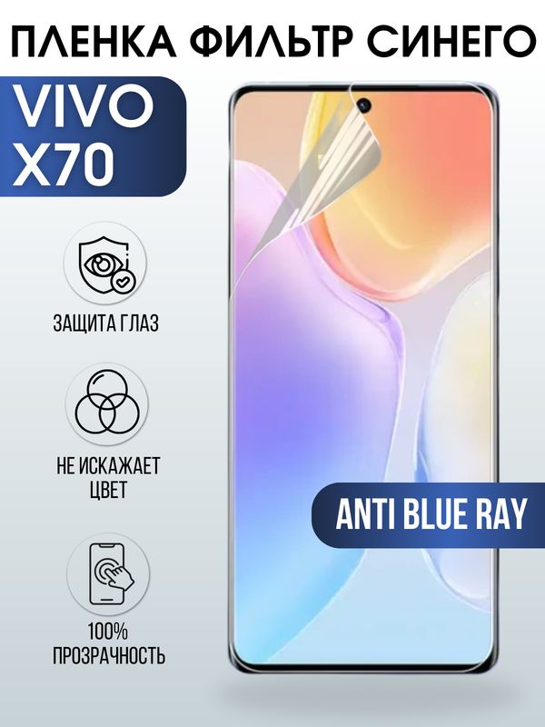Защитная гидрогелевая пленка для смартфона Vivo X70. Полиуретановая плёнка anti blue ray на мобильный телефон Виво Х70, для защиты экрана.