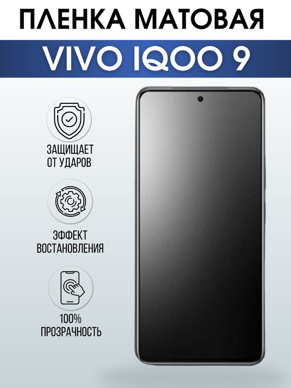 Защитная гидрогелевая пленка для смартфона Vivo IQOO 9. Матовая полиуретановая плёнка на мобильный телефон, для защиты экрана.
