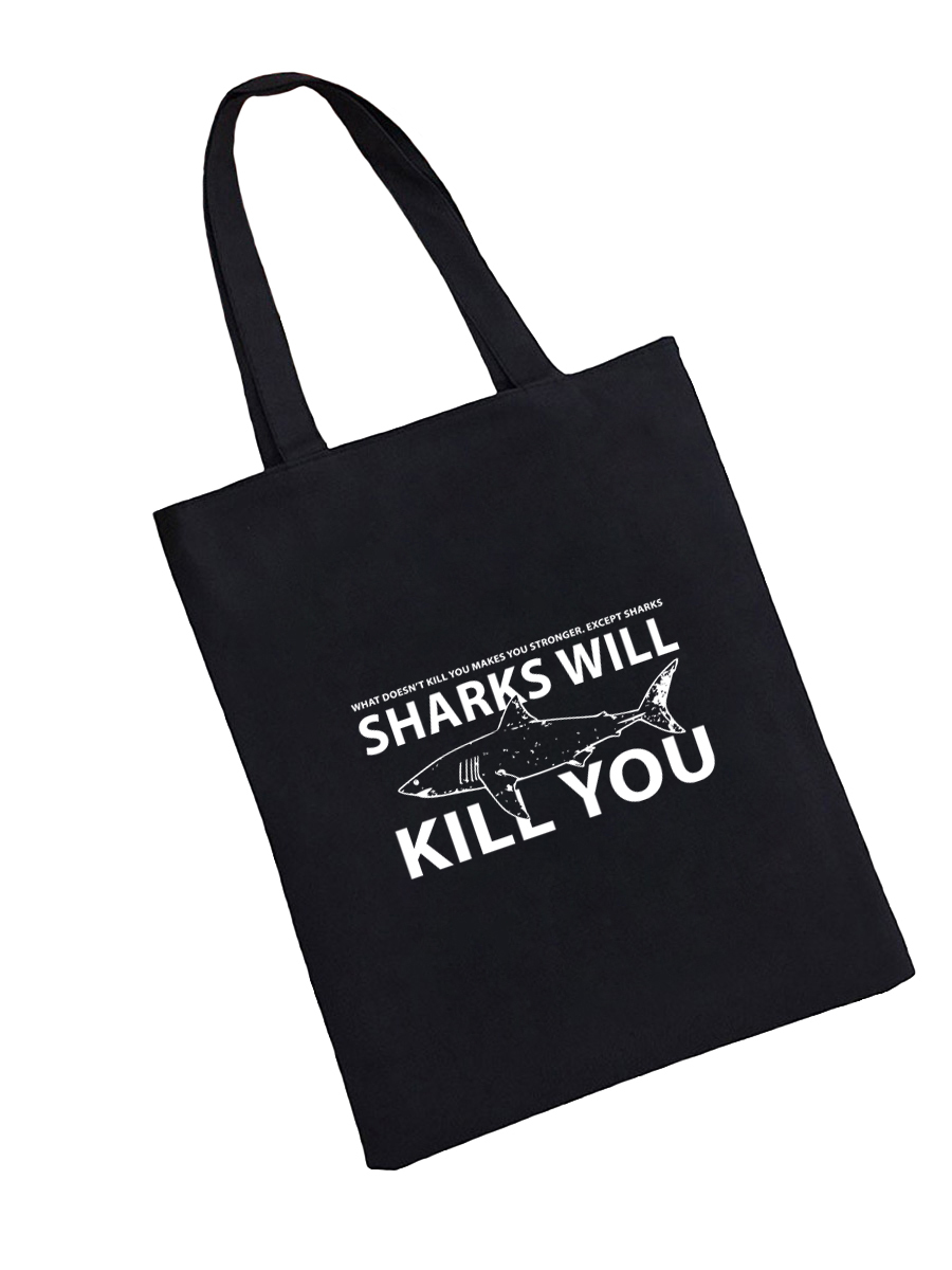 Сумка шоппер - холщовая хлопковая эко сумка с принтом Sharks will kill