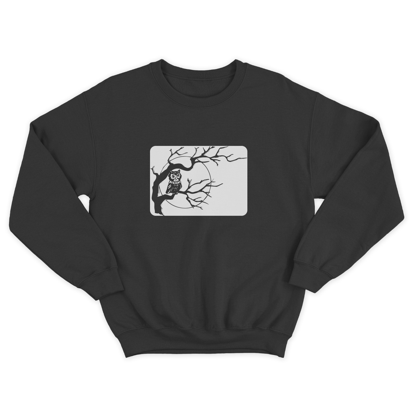 Женский свитшот с прикольным принтом Сова на дереве / Женская толстовка без капюшона с надписью