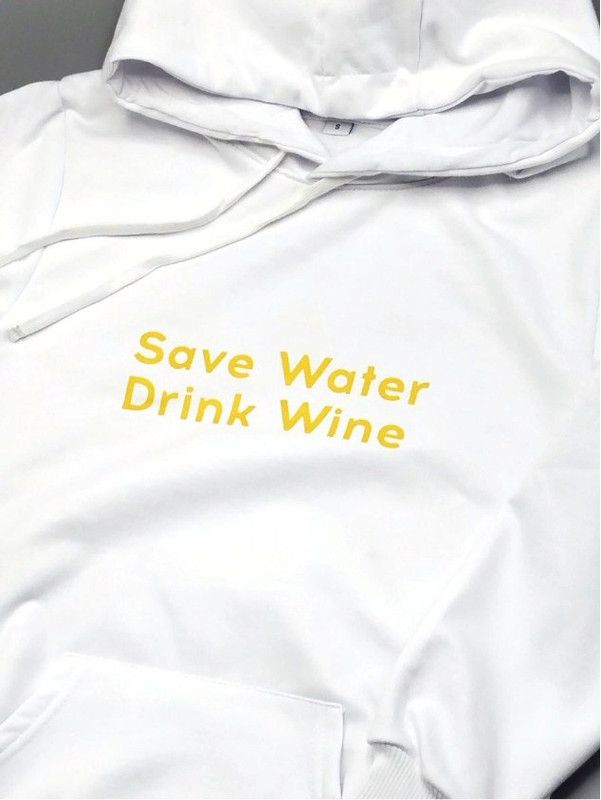 Прикольная мужская толстовка с капюшоном с надписью Save water drink wine