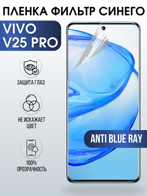 Защитная гидрогелевая пленка для смартфона Vivo V25 pro. Полиуретановая плёнка anti blue ray на мобильный телефон Виво В25 про, для защиты экрана.