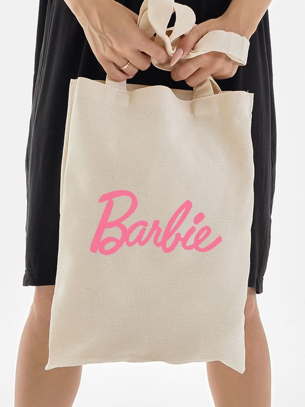 Шоппер бежевый с принтом Barbie. Сумка для шопинга на плечо тканевая, мужская и женская.