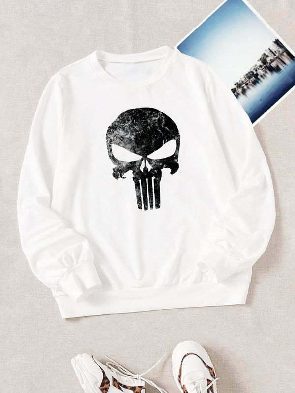 Свитшот Каратель Панишер Марвел Punisher Marvel белая с принтом Свитшот Каратель Панишер Марвел Punisher Marvel белая с принтом