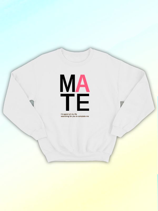 Парные свитшоты Soulmate soul mate соулмейт белый женский с принтом прикол для влюбленных пар парня и девушки, двоих подруг и друзей, мемная прикольная парная одежда андеграунд underground оверсайз Парные свитшоты Soulmate soul mate соулмейт белый женский с принтом прикол для влюбленных пар парня и девушки, двоих подруг и друзей, мемная прикольная парная одежда андеграунд underground оверсайз
