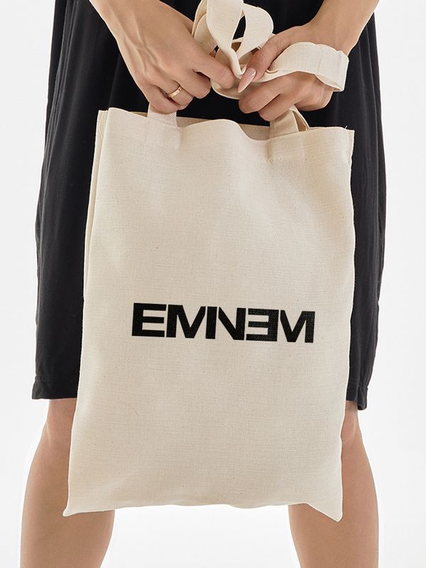 Шоппер Эминем Eminem rap с принтом и надписью в стиле рэп music с музыкальной тематикой бежевый, стритстайл сумка для шопинга и покупок тканевая мужская и женская андеграунд кэжуал casual underground.