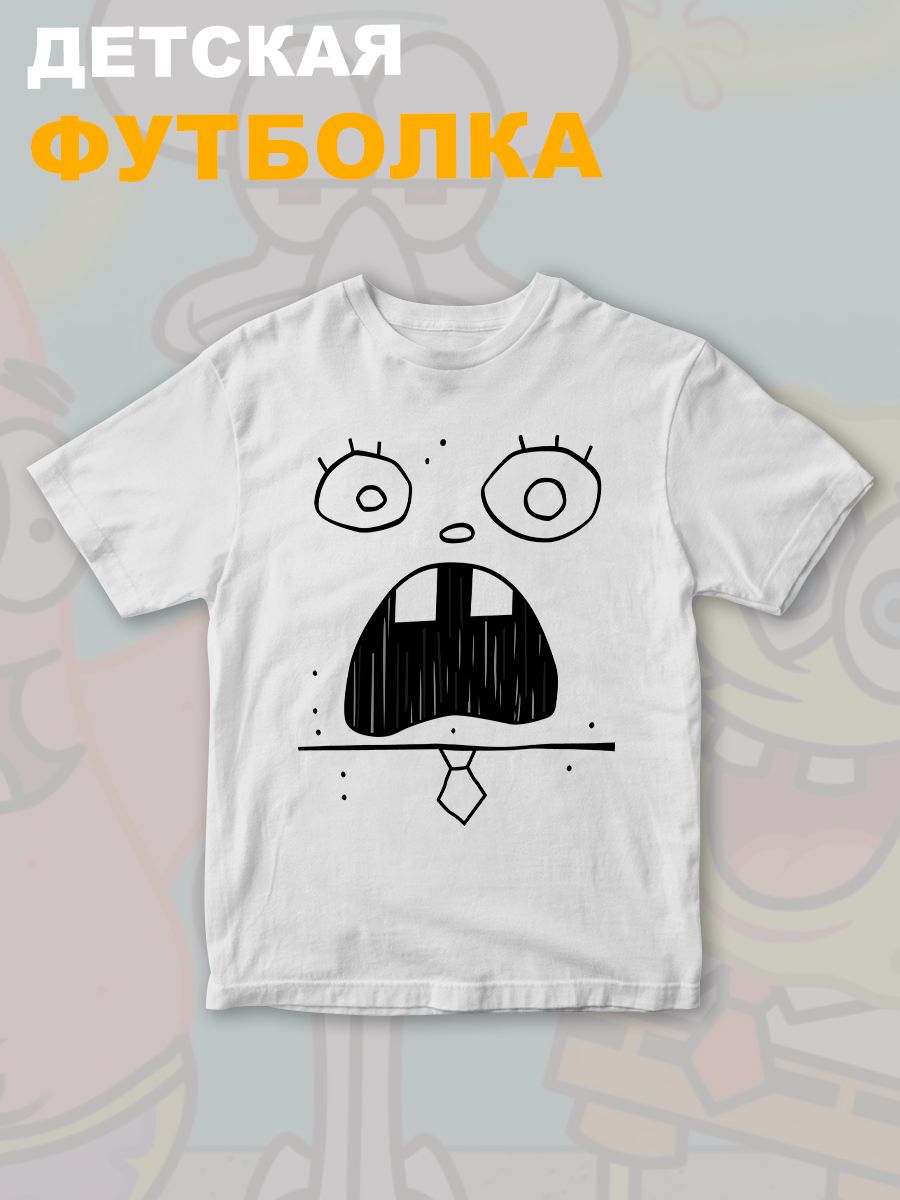 Футболка с героем Губка Боб. Футболка детская с принтом Spongebob squarepants для мальчика и девочки. Одежда для детей и подростков стрит стайл кежуал.