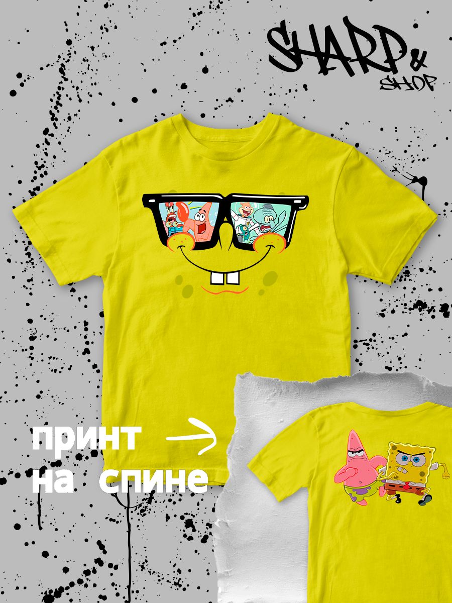 Футболка с героями Губка Боб, Патрик и Сквидвард. Футболка детская с принтом Spongebob для мальчика и девочки. Одежда для детей и подростков стрит стайл кежуал.