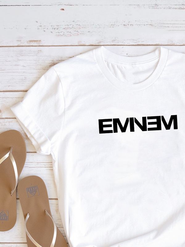 Футболка Eminem с Эминемом rap с принтом и надписью в стиле рэп music с музыкальной тематикой эстетика aesthetic, белая женская и мужская стрит стайл прикольная андеграунд одежда кэжуал underground.
