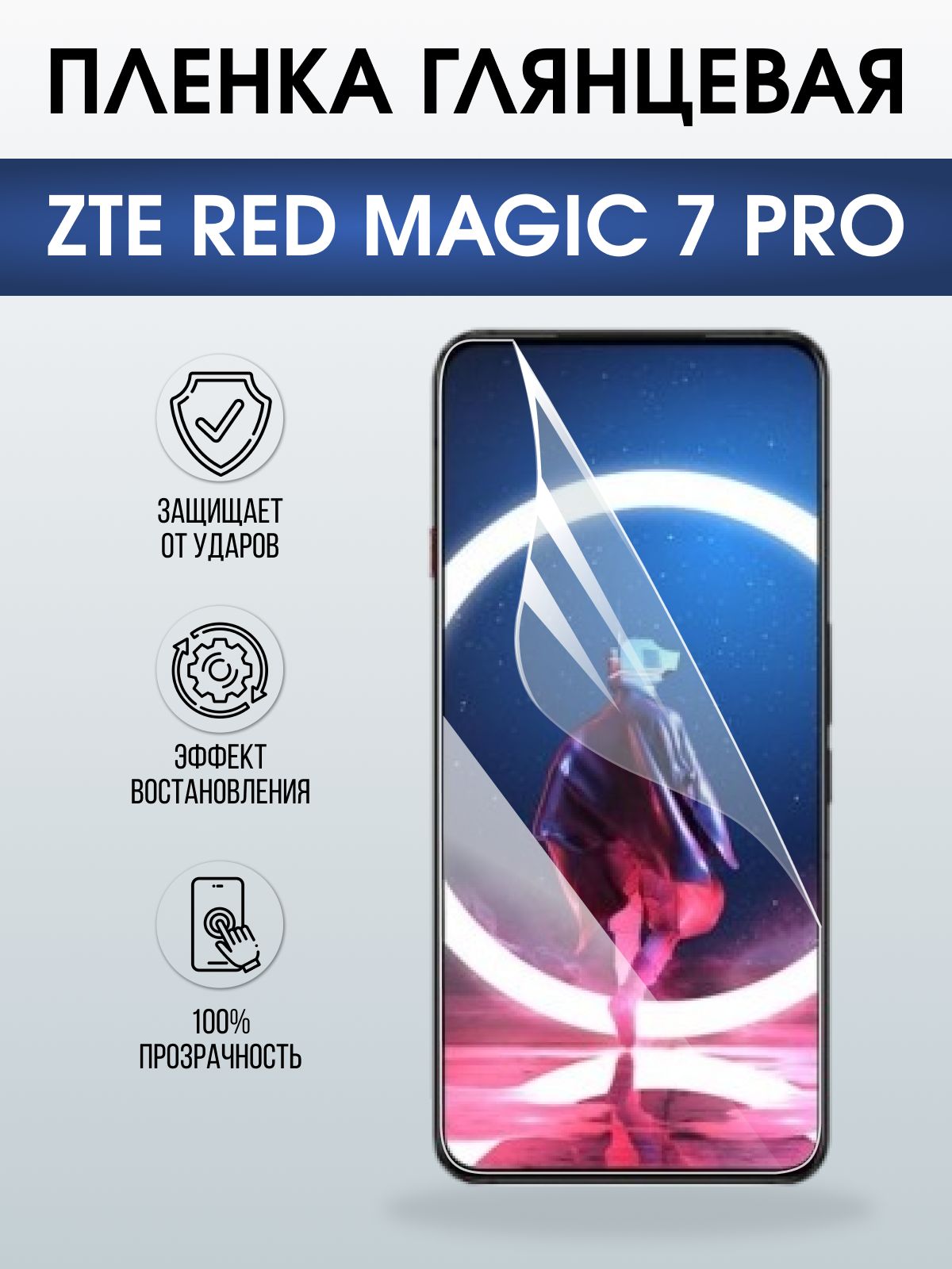 Защитная пленка на телефон ZTE Red magic 7 pro глянцевая. Полиуретановая бронепленка на экран смартфона ЗТЕ Ред Магик 7 про.