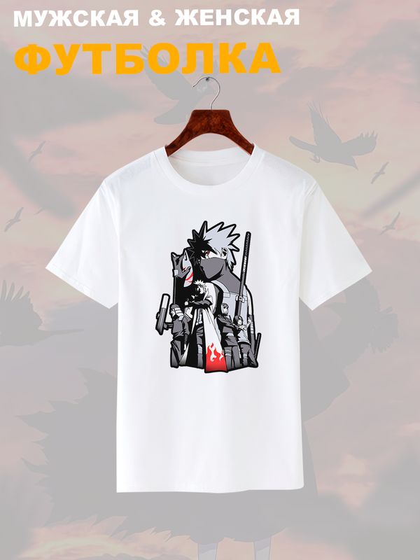 Футболка с Какаши аниме мерч ниндзя с принтом Kakashi Shippuden ninja Ripple Junction anime merch otaku, белая женская мужская, y2k андеграунд прикольная одежда кэжуал стритстайл, underground casual.
