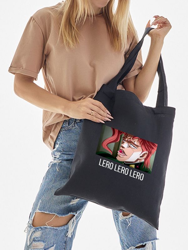 Шоппер jojo джо джо какеин и вишенка аниме с принтом мем с джоджо Kakyouin lero lero jojos bizarre adventure anime merch черный, y2k стритстайл сумка для шопинга и покупок тканевая женская и мужская.