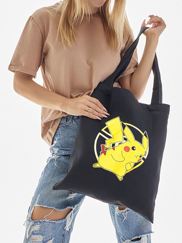 Шоппер пикачу покемон покебол аниме Pokemon Pikachu с принтом pokeball anime merch style kawaii kawai черный, стритстайл сумка для шопинга и покупок тканевая женская мужская кэжуал casual y2k style.