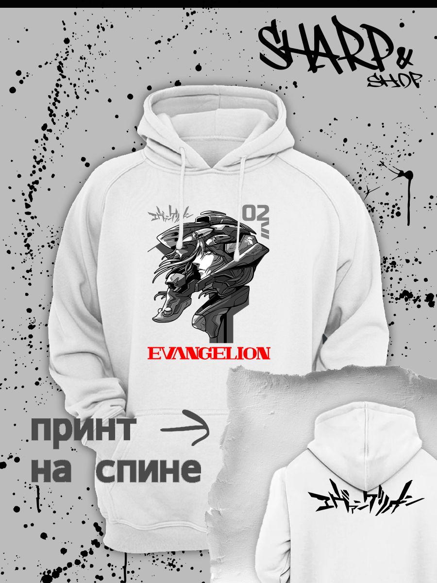 Худи с принтом из мультсериала Евангелион оверсайз. Худи унисекс Evangelion neon genesis в стиле street style для молодежи.