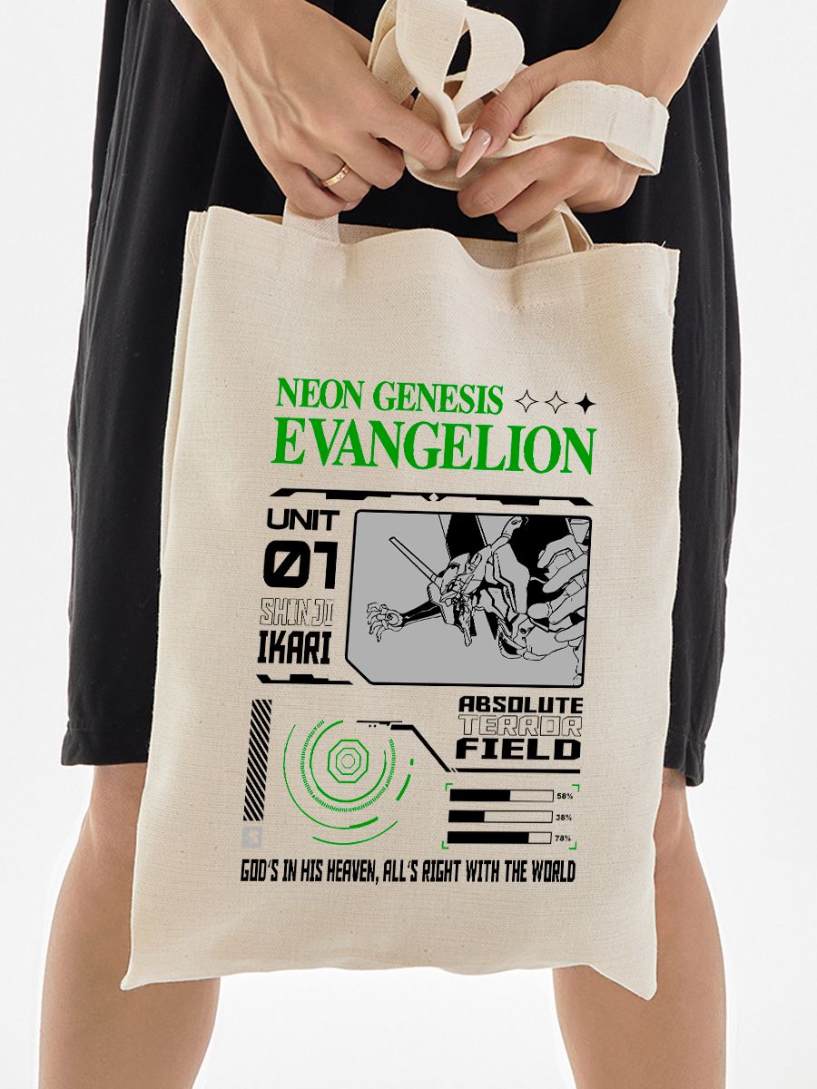 Шоппер с принтом из мультсериала Евангелион. Тканевая сумка Evangelion neon genesis в стиле street style для молодежи.
