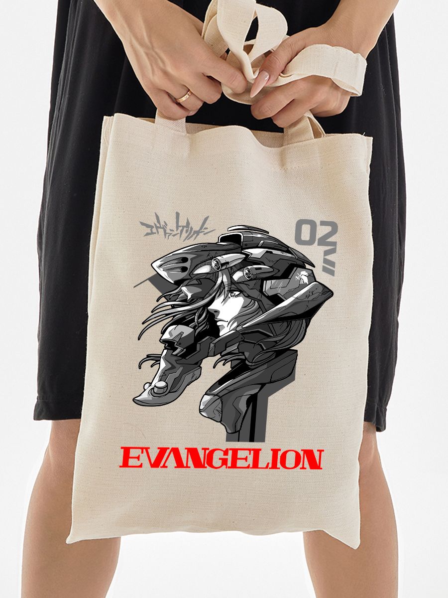 Шоппер с принтом из мультсериала Евангелион. Тканевая сумка Evangelion neon genesis в стиле street style для молодежи.