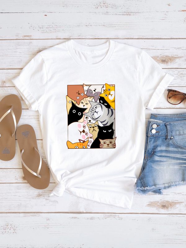Футболка с котами Наташа вставай с принтом котиков и рисунком прикол мем эстетика cat meme aesthetic, белая женская и мужская мемная прикольная одежда кэжуал стритстайл андеграунд casual y2k style.