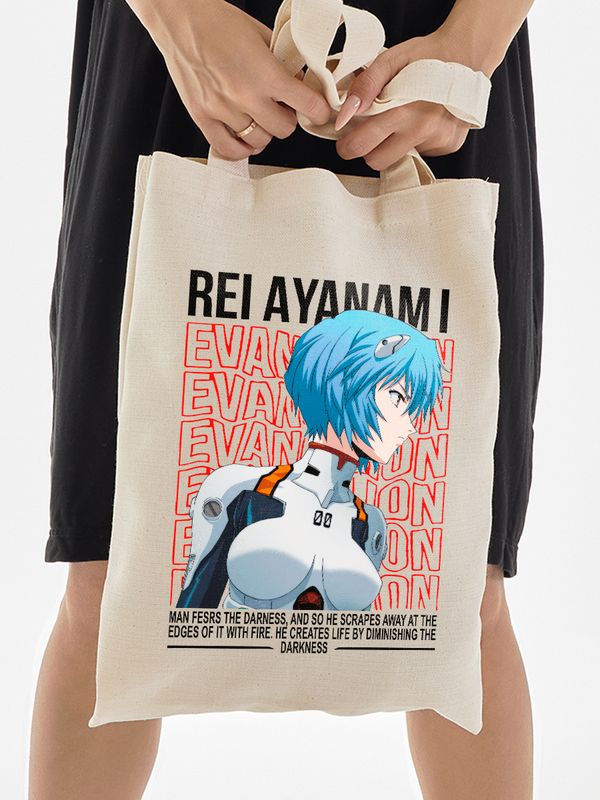 Шоппер аянами рей евангелион evangelion аниме с принтом rei ayanami retro anime aesthetic эстетика для анимешника отаку бежевый, стритстайл сумка для шопинга и покупок тканевая женская мужская кэжуал.