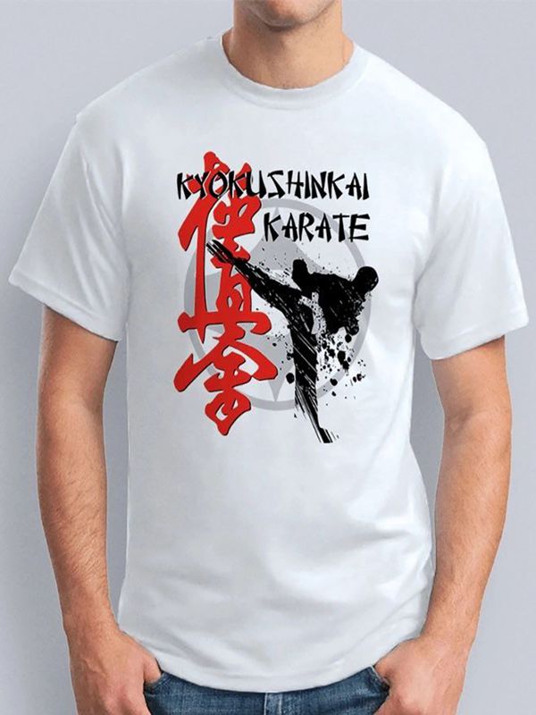 Футболка киокушинкай каратэ карате с принтом надписью рисунком борьба kyokushinkai karate борец, белая женская и мужская, прикольная андеграунд одежда кэжуал, underground sportswear спортивный стиль.