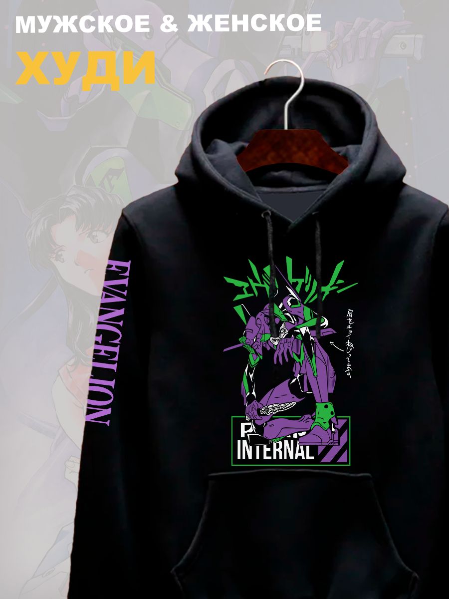 Худи с принтом из мультсериала Евангелион оверсайз. Худи унисекс Evangelion Eva 01 в стиле street style для молодежи.