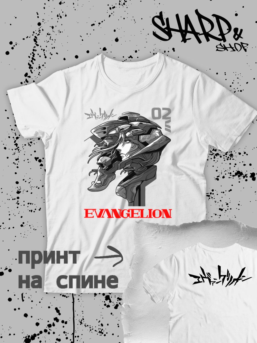 Футболка с принтом из мультсериала Евангелион в стиле аниме. Футболка унисекс Evangelion neon genesis street style для молодежи.