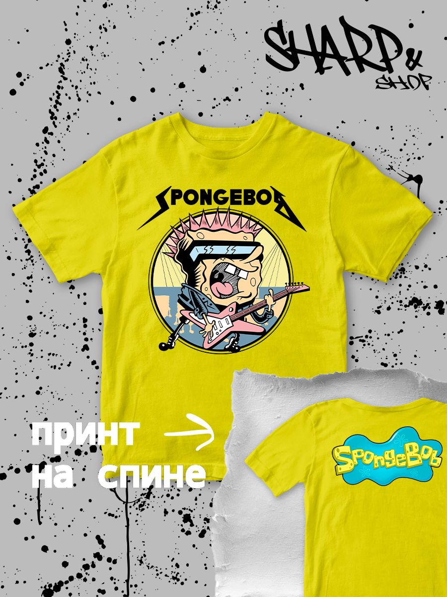 Футболка с героем Губка Боб. Футболка детская с принтом Spongebob squarepants для мальчика и девочки. Одежда для детей и подростков стрит стайл кежуал.
