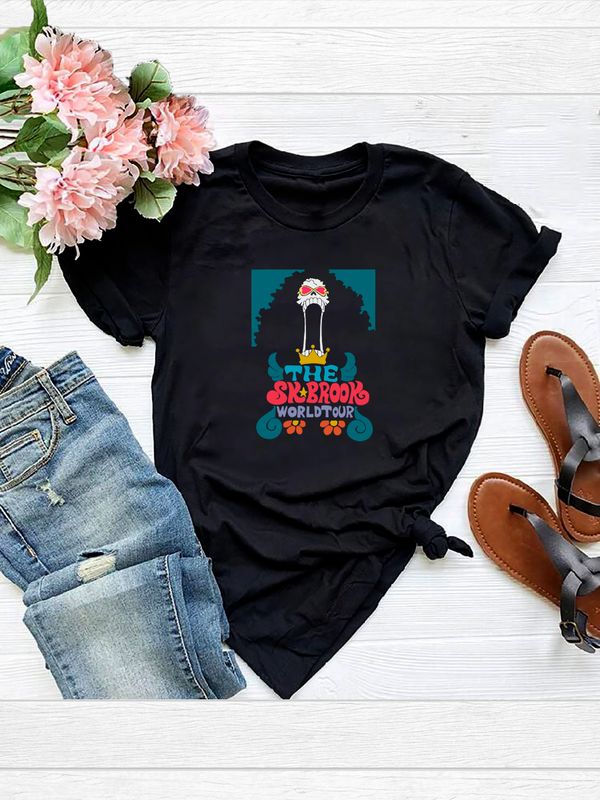 Футболка Брук и ван пис и brook one piece Soul king с ярким принтом аниме retro anime merch aesthetic эстетика ретро, черная женская мужская андеграунд стрит стайл y2k одежда кэжуал стритстайл casual.