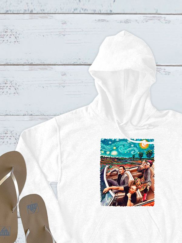 Худи с принтом Ван Гог, Сальвадор Дали и Фрида Кало оверсайз белое. Худи унисекс с красивым принтом Van Gog, Salvador Dali, Frida Kahlo в стиле 90 х.