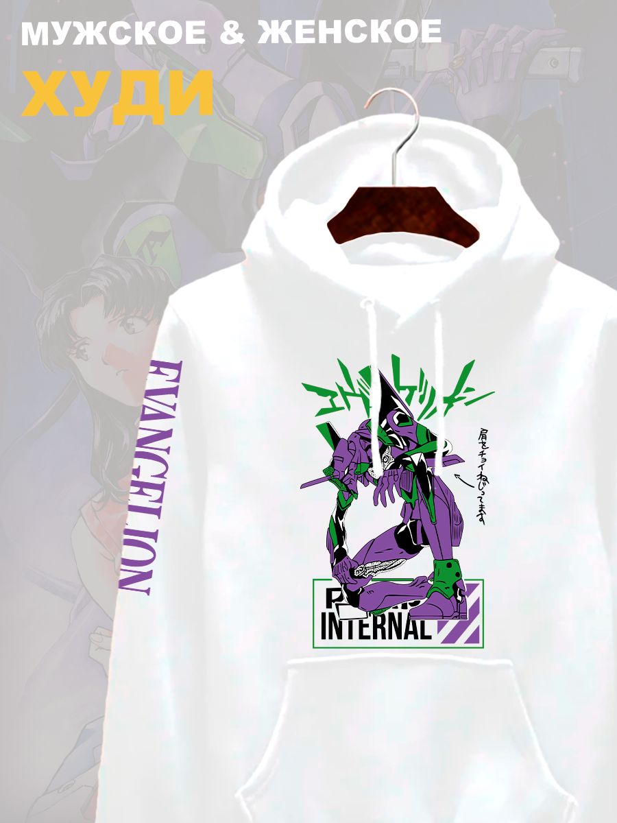 Худи с принтом из мультсериала Евангелион оверсайз. Худи унисекс Evangelion Eva 01 в стиле street style для молодежи.