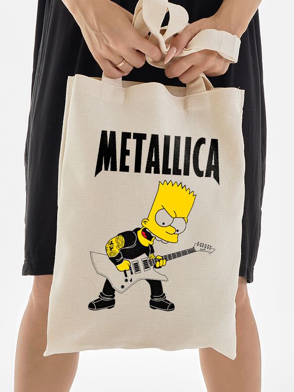 Шоппер Металлика и Барт Симпсон Simpsons Metallica с принтом металика рок мерч rock симпсоны прикол Bart Simpson симсоны бежевый, рокерская сумка для шопинга и покупок тканевая женская мужская кэжуал.