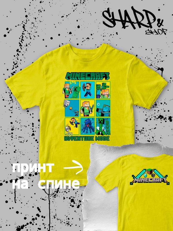 Футболка Майнкрафт с персонажами Стив и Крипер. Футболка детская с принтом Minecraft для мальчика и девочки. Одежда для детей и подростков street style casual.