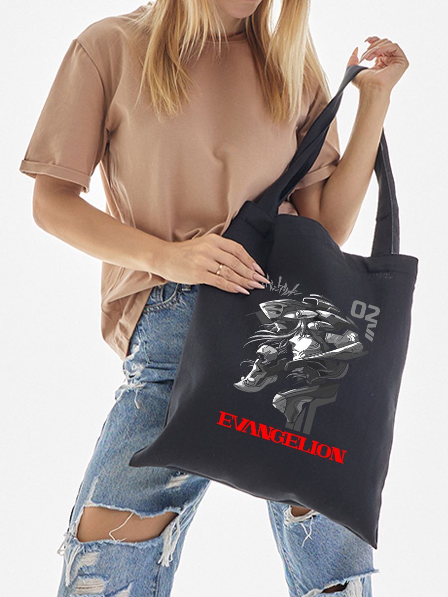 Шоппер с принтом из мультсериала Евангелион. Тканевая сумка Evangelion neon genesis в стиле street style для молодежи.