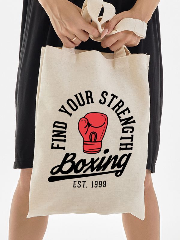 Шоппер бокс и эстетика boxing с принтом надписью с боксерскими перчатками sport style для спорта бежевый, стритстайл сумка для шопинга и покупок тканевая под спортивный стиль женская мужская кэжуал.