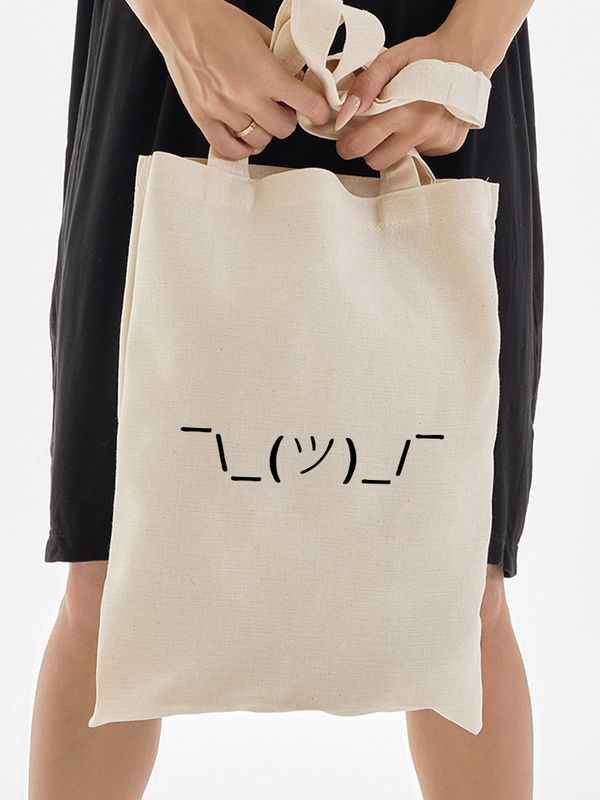 Шоппер смайлик эмоджи прикол с принтом эмодзи каомодзи shrug emoji text kaomoji I don t know минимализм бежевый, стритстайл сумка для шопинга и покупок тканевая женская мужская андеграунд кэжуал y2k.