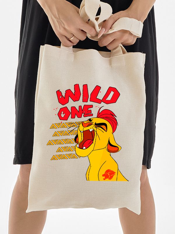 Сумка шоппер Король Лев с прикольной надписью wild one с персонажем Кайон из the Lion King для мальчика и девочки casual street style.
