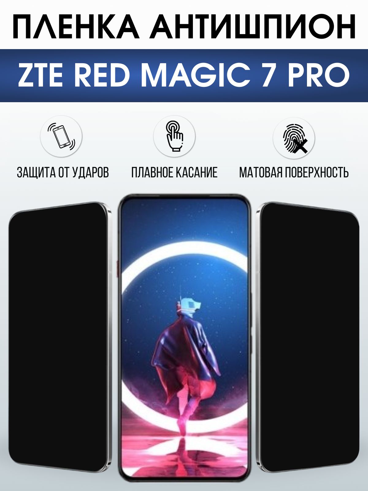 Защитная пленка на телефон ZTE Red magic 7 pro антишпион. Полиуретановая бронепленка на экран смартфона ЗТЕ Ред Магик 7 про.
