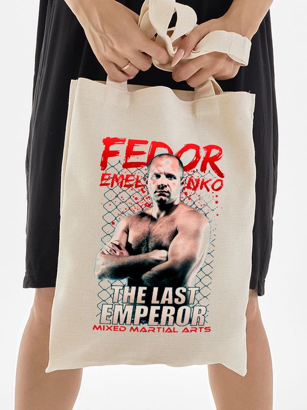 Шоппер Федор Емельяненко mma для спорта с принтом надписью the last emperor Fedor Emelianenko бежевый, стритстайл сумка для шопинга и покупок тканевая под спортивный стиль женская и мужская кэжуал.