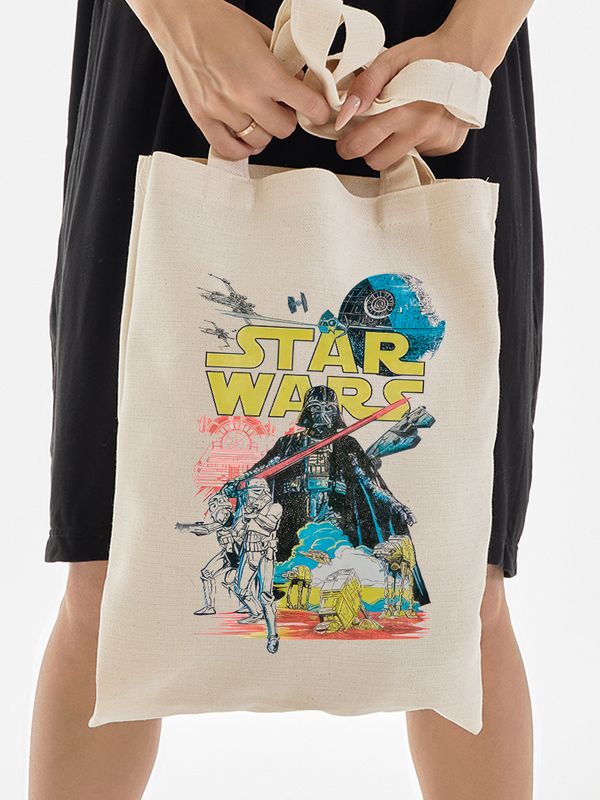 Шоппер Star wars Звездные войны и Дарт Вейдер с принтом Darth Vader Звезда смерти штурмовики бежевый, стритстайл сумка для шопинга и покупок тканевая женская и мужская кэжуал y2k в подарок для папы.